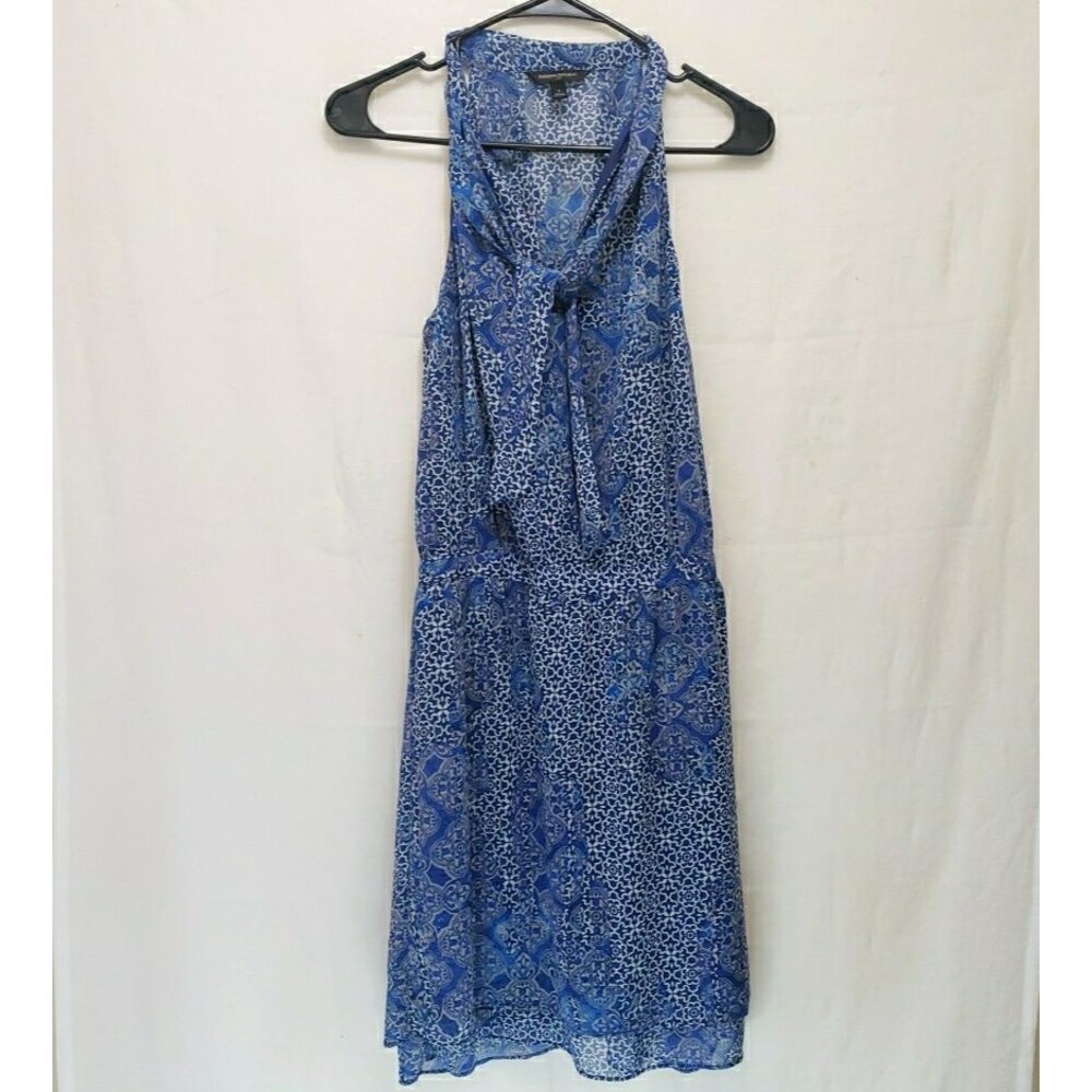 Banana Republic Sz 6 Blue White Medallion Paisley Tie Neck Halter Dress Lined